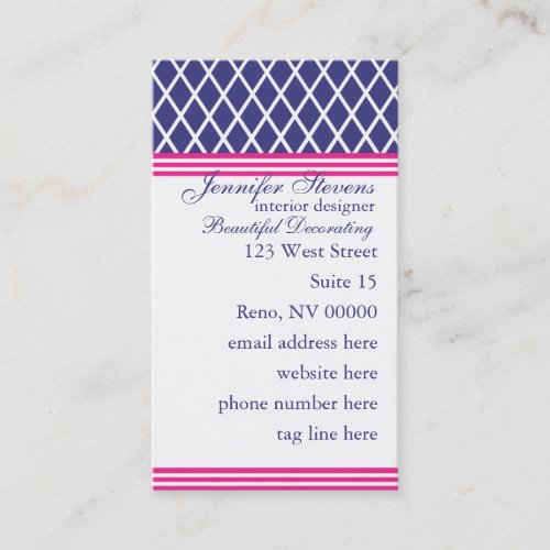 Preppy Navy Lattice Business Card Templates
