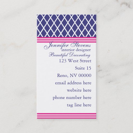 Customizable Preppy Navy Lattice Business Card Templates