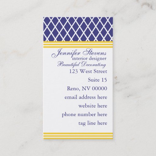 Customizable Preppy Navy Lattice Business Card