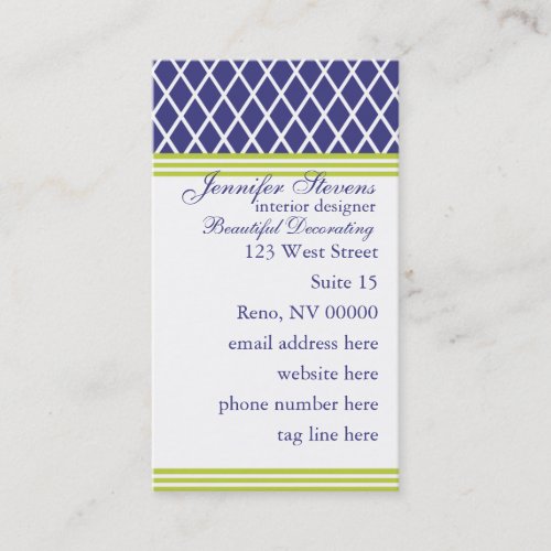 Preppy Navy Lattice Business Card Templates