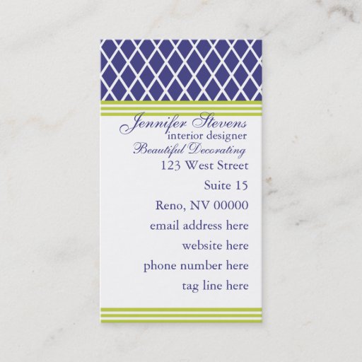 Customizable Preppy Navy Lattice Business Card Templates
