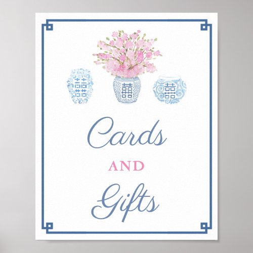 Preppy Navy Pink Cards And Gifts Wedding Shower  Poster