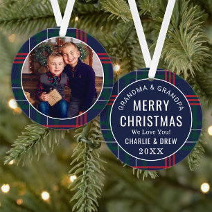 Preppy Navy Plaid Christmas Grandparents Gift Ornament