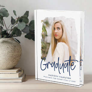 Preppy Navy Script Graduation Photo Block