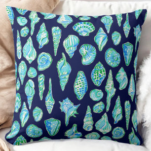 Preppy Navy Seashell / Coastal Beach House  Throw Pillow