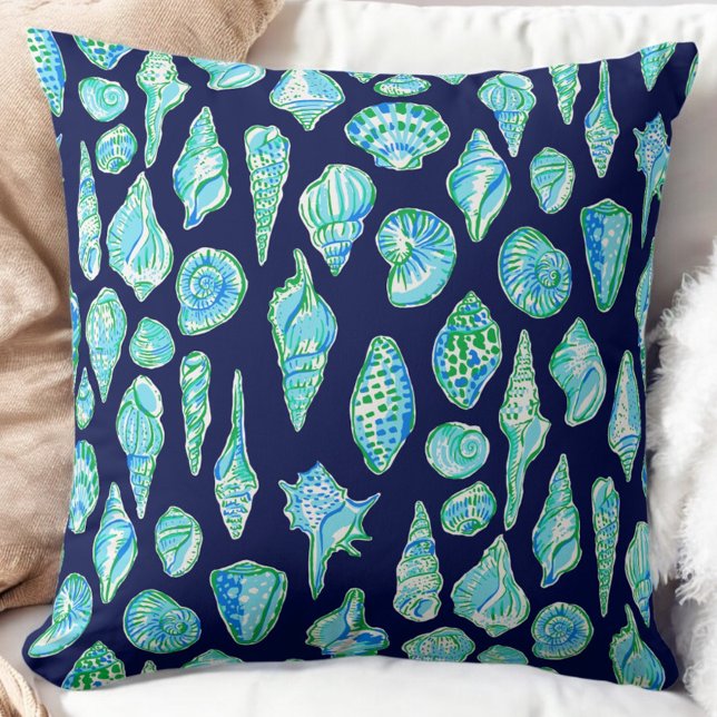 Preppy Navy Seashell / Coastal Beach House  Throw Pillow (Creator Uploaded)