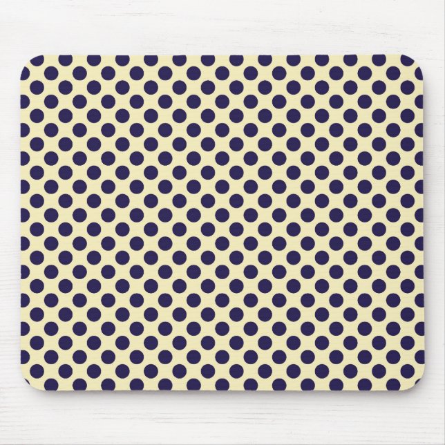 Preppy navy & tan polka dot print pattern mouse pad (Front)