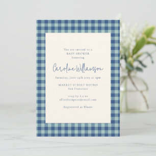 Preppy Navy Teal Blue Gingham Plaid Baby Shower Invitation