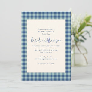 Preppy Navy Teal Blue Gingham Plaid Bridal Shower Invitation