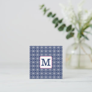 Preppy Navy White Octagon Geometric Monogram Note Card