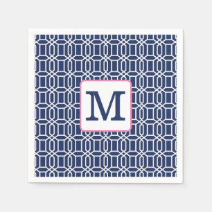 Preppy Navy White Octagon Monogram Initial Napkins