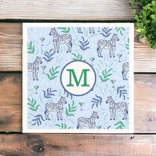 Preppy Navy Zebra Martinis Blue Monogram Napkins