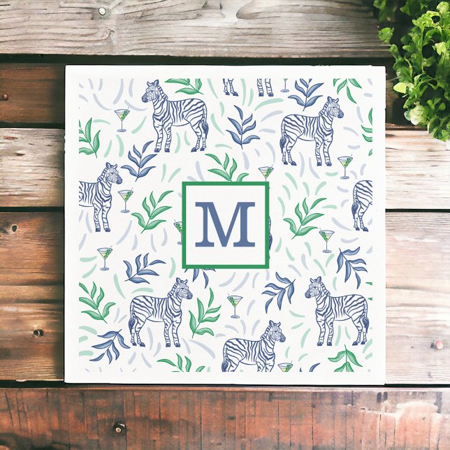 Preppy Navy Zebra Martinis White Monogram  Napkins (Creator Uploaded)