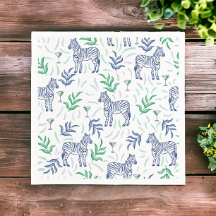 Preppy Navy Zebra Martinis White Napkins