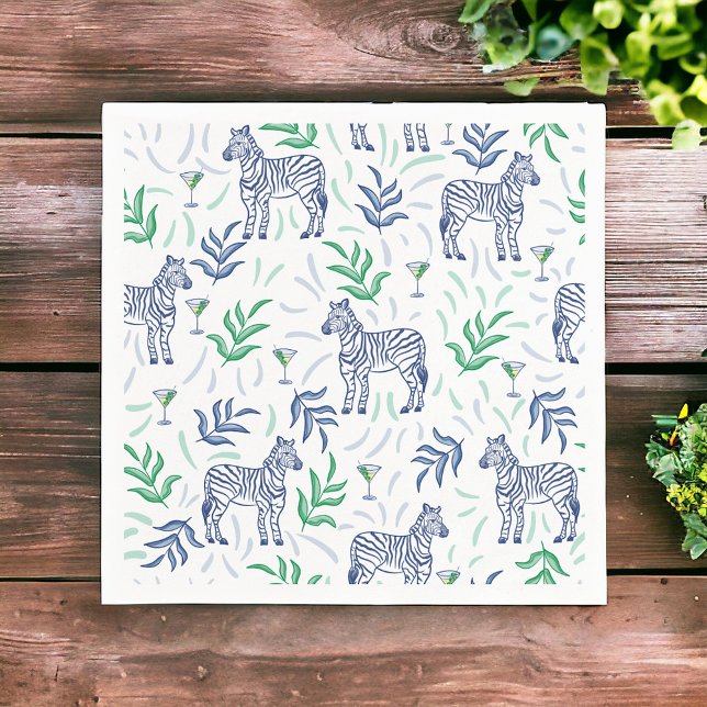 Preppy Navy Zebra Martinis White Napkins (Creator Uploaded)