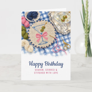Preppy Needlepoint Martini Birthday Card for Her
