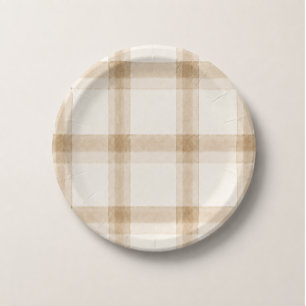 Preppy Neutral Plaid Paper Plates