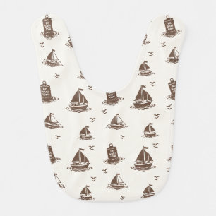 Preppy No Wake Zone Sailboat Pattern in Brown Baby Bib