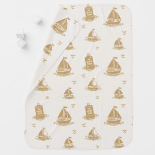 Preppy No Wake Zone Sailboat Pattern in Khaki Baby Blanket