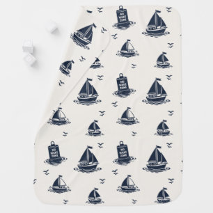 Preppy No Wake Zone Sailboat Pattern in Navy Baby Blanket