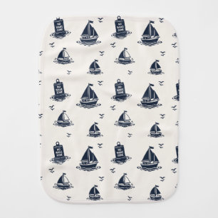 Preppy No Wake Zone Sailboat Pattern in Navy Baby Burp Cloth