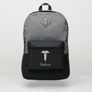 Preppy Nurse Medical Caduceus Black Grey Name Port Authority® Backpack