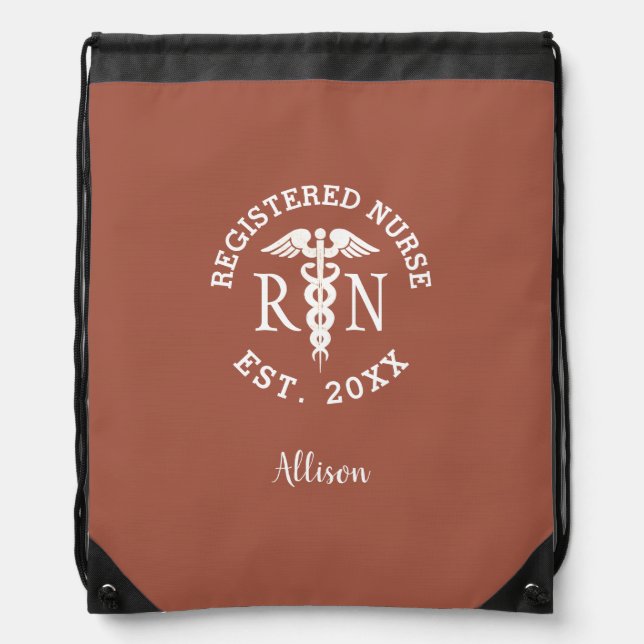 Preppy Nurse RN Personalized Drawstring Bag (Front)