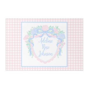 Preppy Nursery Watercolor Crest Custom Name Acrylic Print