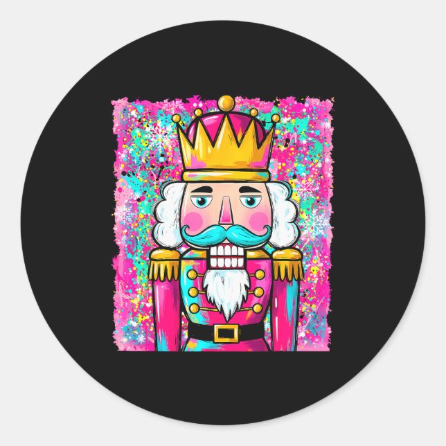 Preppy Nutcracker Merry Christmas Xmas Pajamas Wom Classic Round Sticker (Front)