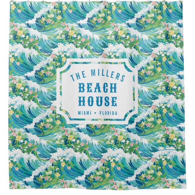 Preppy Ocean Waves | Beach House Shower Curtain (Front)