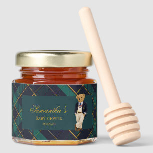 Preppy Old Money Teddy Bear Baby Shower Honey Jar Favors