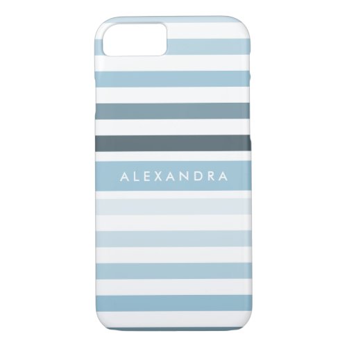 Preppy Ombre Stripes Pattern and Name in Aqua Blue iPhone 87 Case