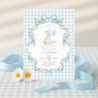 Preppy One Silly Goose Blue Bow 1st Birthday