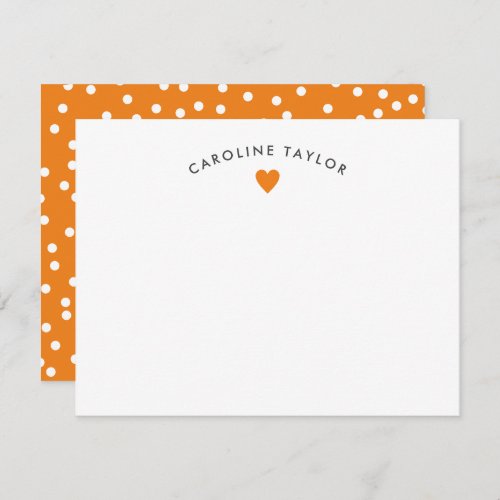 Preppy Orange Heart  Dots Cute Girly Note Card
