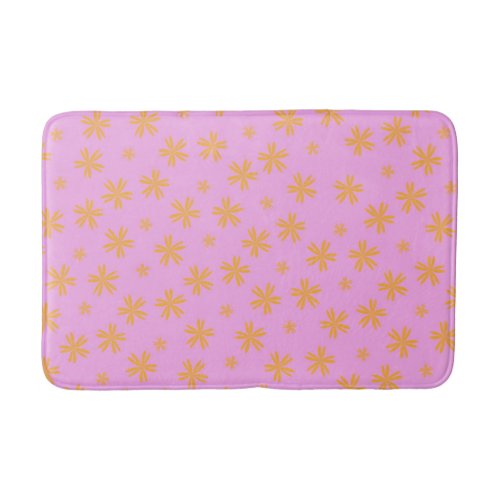 Preppy Orange Pink Floral Simple Flower Pattern Bath Mat