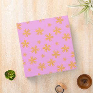 Preppy Orange Pink Hippie Flower Pattern 3 Ring Binder
