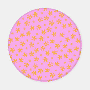 Preppy Orange Pink Hippie Flower Pattern Coaster Set