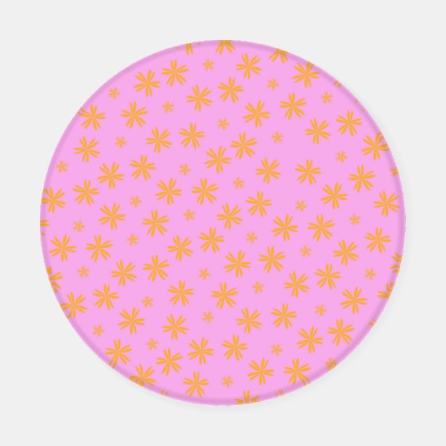 Preppy Orange Pink Hippie Flower Pattern Coaster Set (Single)