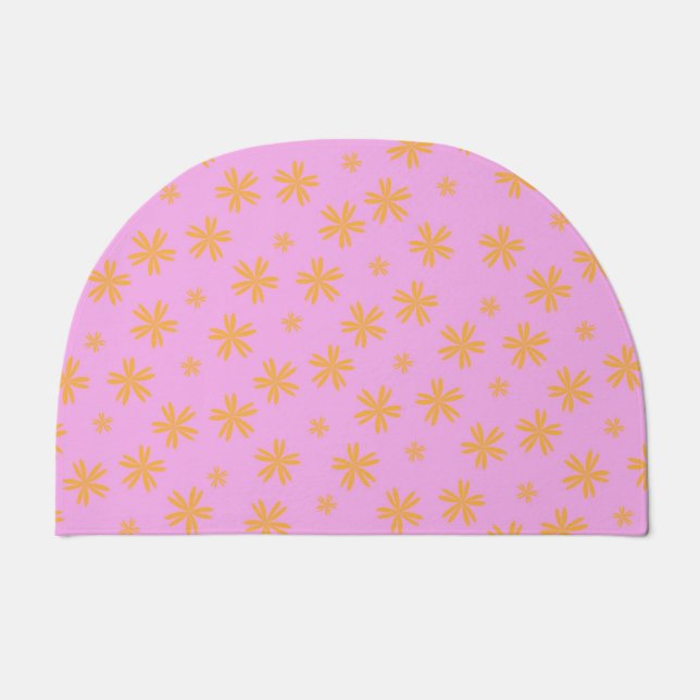 Preppy Orange Pink Hippie Flower Pattern Doormat (Front)