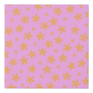 Preppy Orange Pink Hippie Flower Pattern Faux Canvas Print
