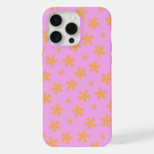 Preppy Orange Pink Hippie Flower Pattern iPhone 15 Pro Max Case