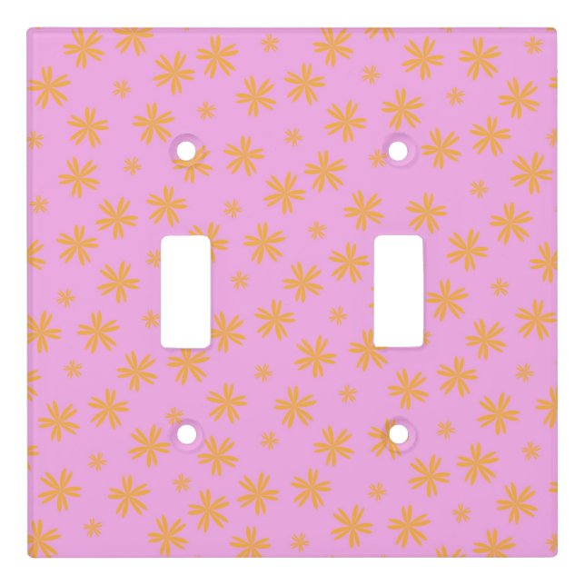Preppy Orange Pink Hippie Flower Pattern Light Switch Cover (Front)