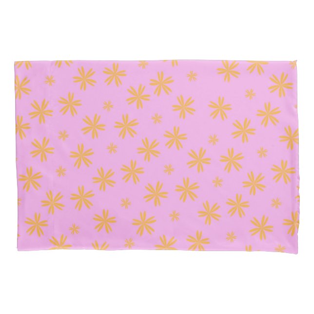 Preppy Orange Pink Hippie Flower Pattern Pillow Case (Front)