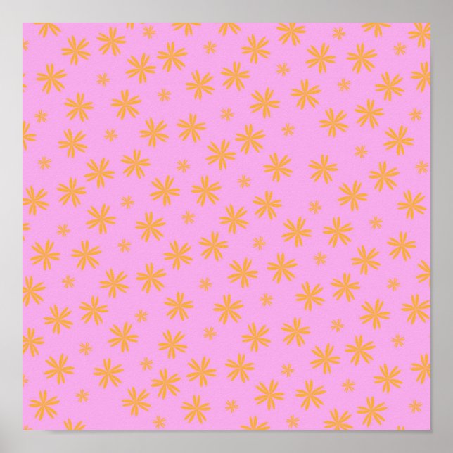 Preppy Orange Pink Hippie Flower Pattern Poster (Front)