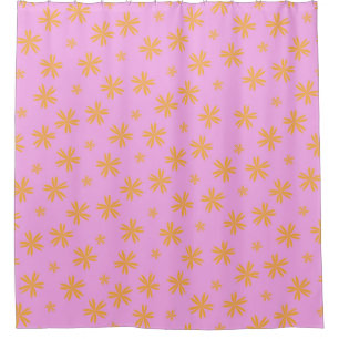 Preppy Orange Pink Hippie Flower Pattern Shower Curtain