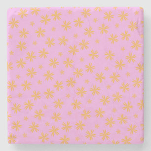 Preppy Orange Pink Hippie Flower Pattern Stone Coaster