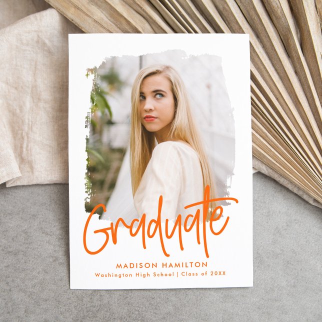 Preppy Orange Script Photo Graduation Announcement (Creator Uploaded)