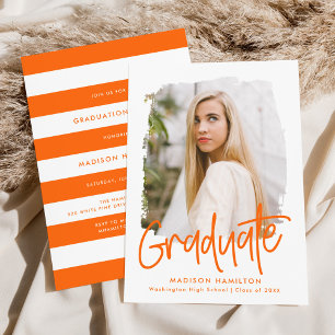 Preppy Orange Script Photo Graduation Party Invitation