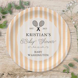 Preppy Orange Tennis Country Club Baby Shower Paper Plates