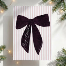 Preppy Oversized Plum Velvet Bow Striped Christmas